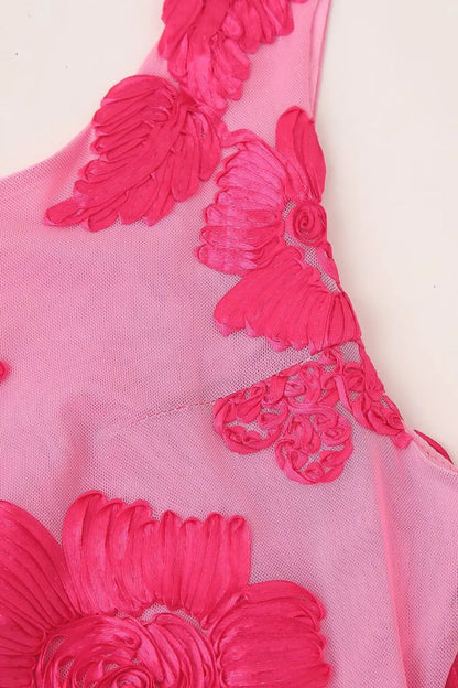 Calliope - Abito maxi in rete con applicazioni floreali