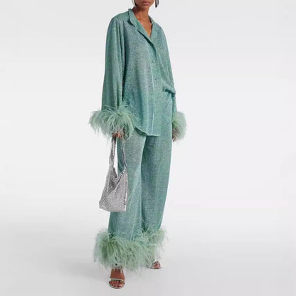 Lya - Completo due pezzi con Collo di Piume
