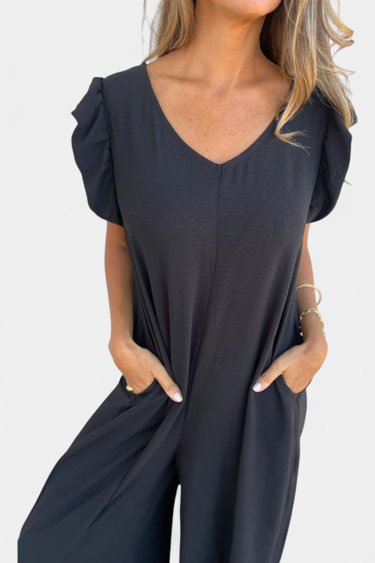 Isela Jumpsuit di Collo a V con Stampa di Leopardo