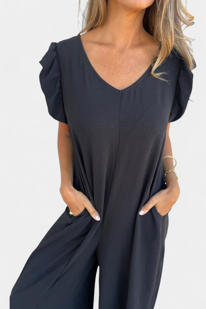 Isela Jumpsuit di Collo a V con Stampa di Leopardo