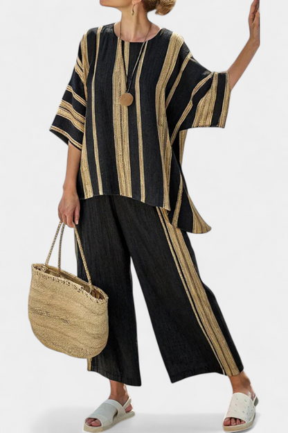 Calden | Set di Top di Righe Oversized e Pantaloni di Lino Relajados