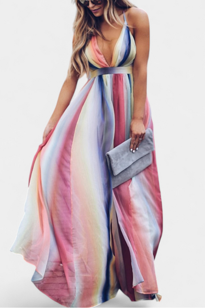 Gretchen Abito di Righe Multicolore con scollo a V