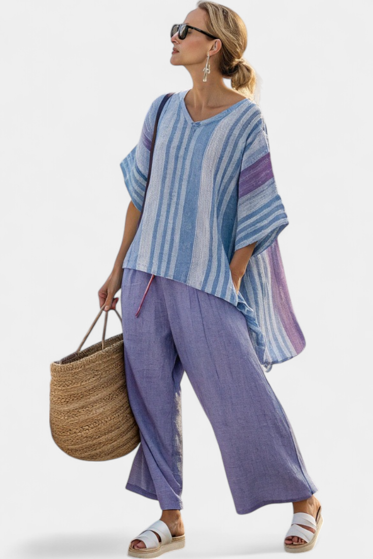 Zellora | Top elegante di Lavanda e Blu Cielo & Pantaloni di Lino