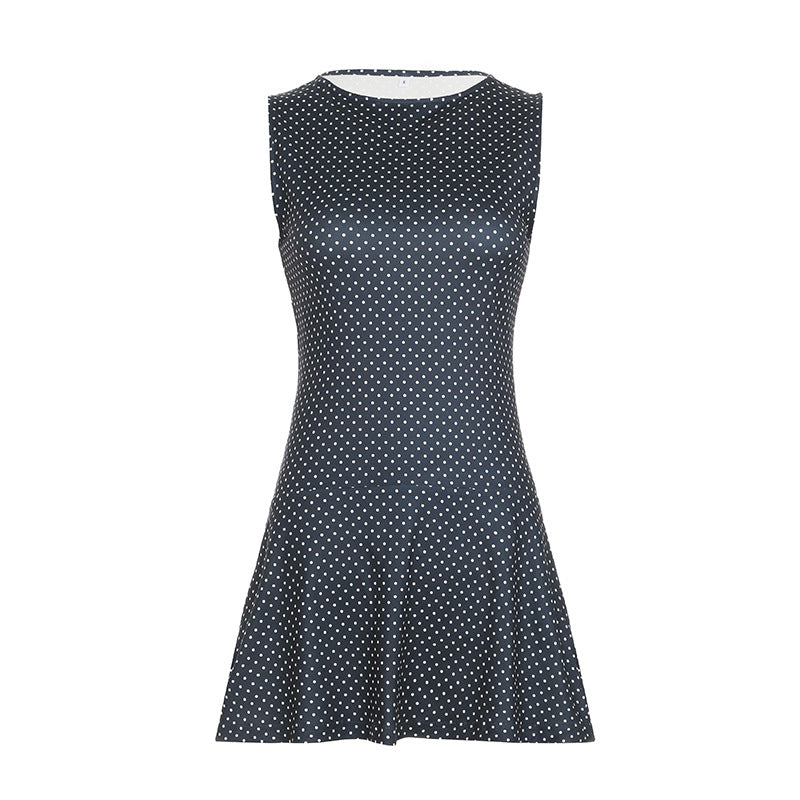 Abito mini Senza maniche con Pois per Donna con Vita Aderente