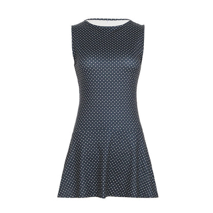 Abito mini Senza maniche con Pois per Donna con Vita Aderente