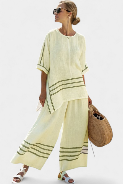 Wynric | Top asimmetrico a Righe Sofisticato e Pantaloni Bold