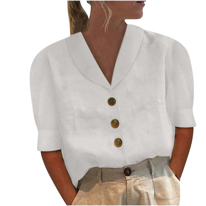 Blusa Button-Up Retrò-Chic con Frontale Anudado