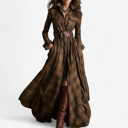 Abito maxi a Quadri Senza tempo - Eleganza Rústica e Raffinata