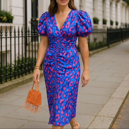 Robe Midi Elegante con Maniche Voluminosas