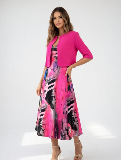 Abito midi Fluido con Bolero - Stampa Artistico Elegante