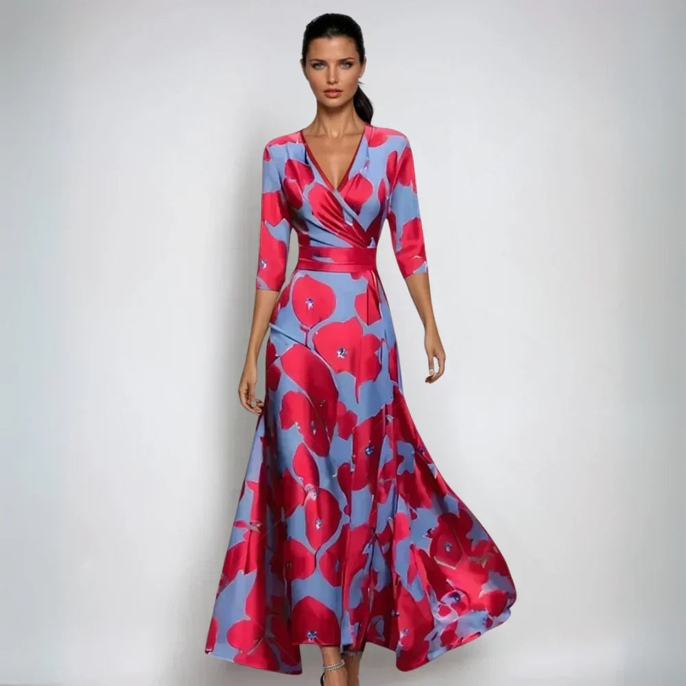 Elisa - Abito Maxi Envoltura Elegante con Fiori