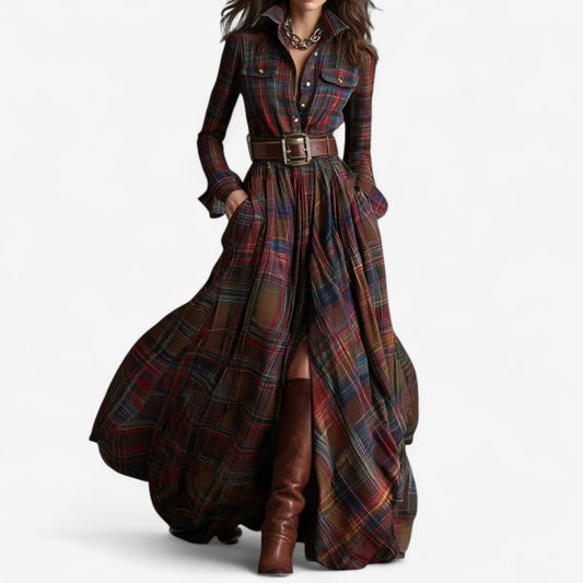 Abito maxi a Quadri Senza tempo - Eleganza Rústica e Raffinata