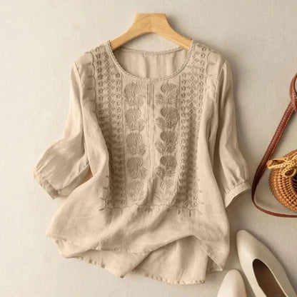 Aurora – Blusa Rilassata Ricamata (Cotone e lino)