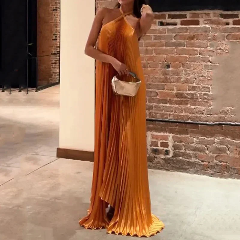Mira - Abito lungo di halter con pliegues chic
