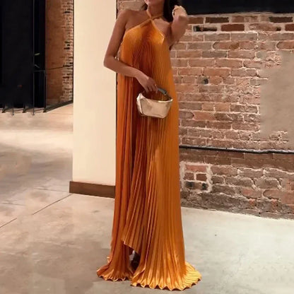 Mira - Abito lungo di halter con pliegues chic