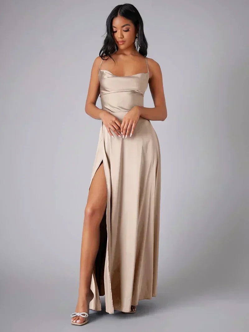 Abito maxi da sera con Spalline sottili per Donne con spacco alto