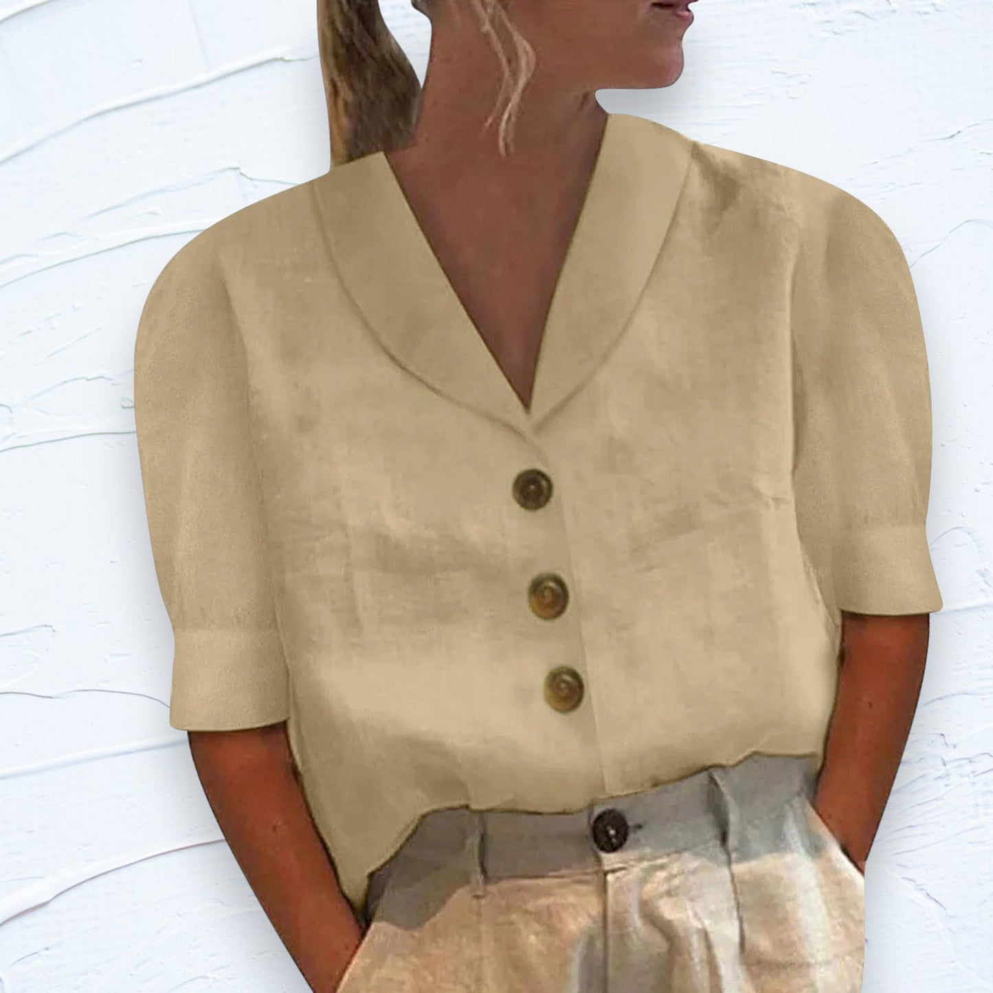 Blusa Retrò-Chic con bottoni e Davanti Anudado