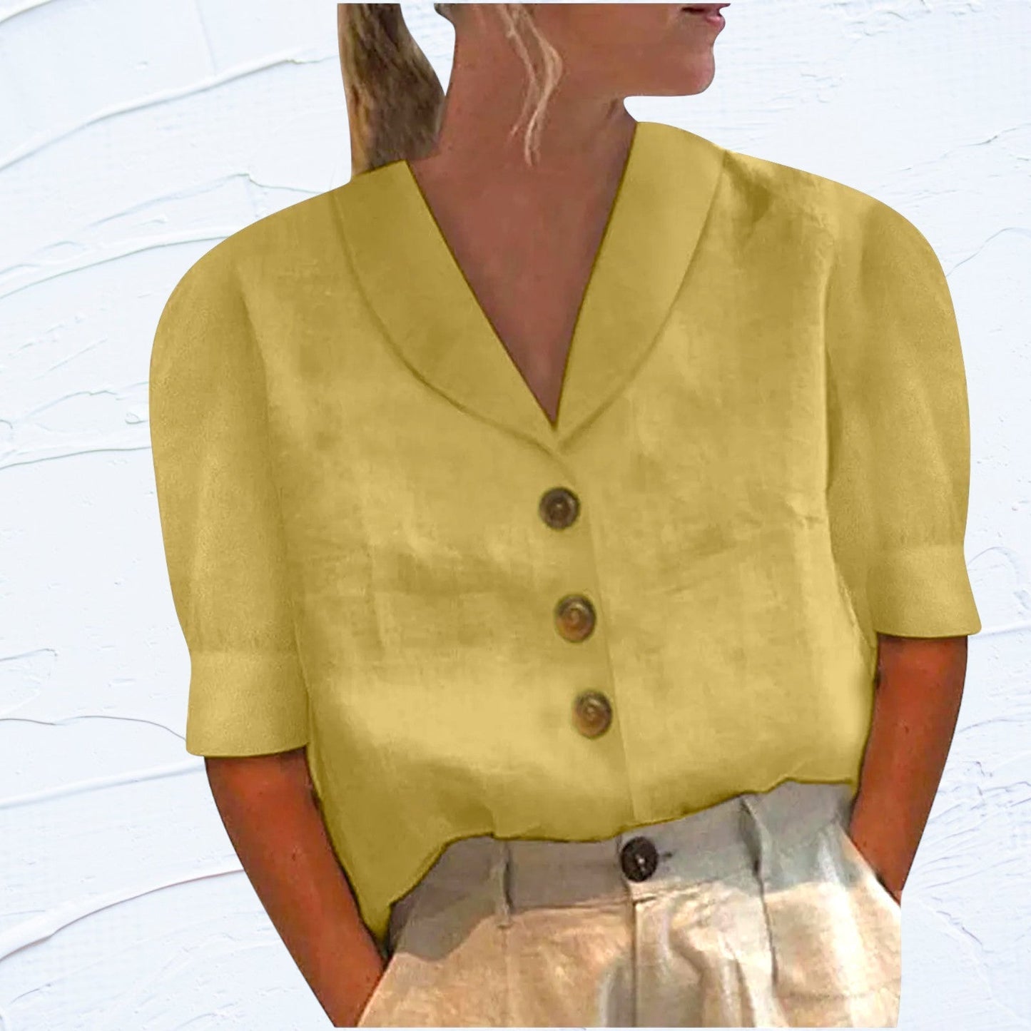 Blusa Retrò-Chic con bottoni e Davanti Anudado