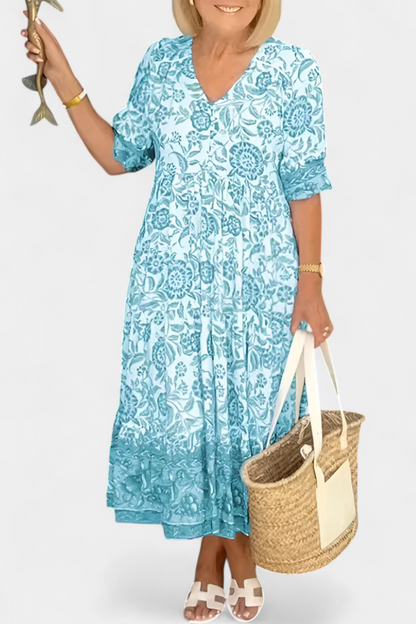 Elcira Abito floreale con Dettaglio Boho e scollo a V