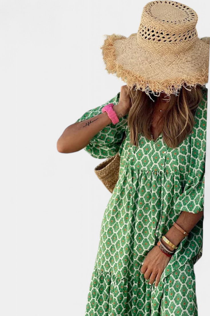Aroa Abito Boho con Stampa Artistico e Silhouette fluida
