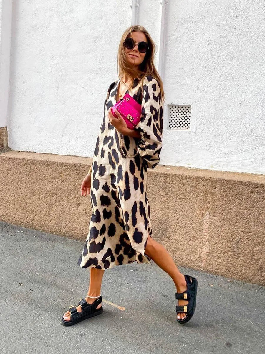 Zarina | Abito Maxi di Viscosa con Stampato di Leopardato