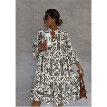 Adeline | Abito di Gonna A-Line con scollo a V Stampato