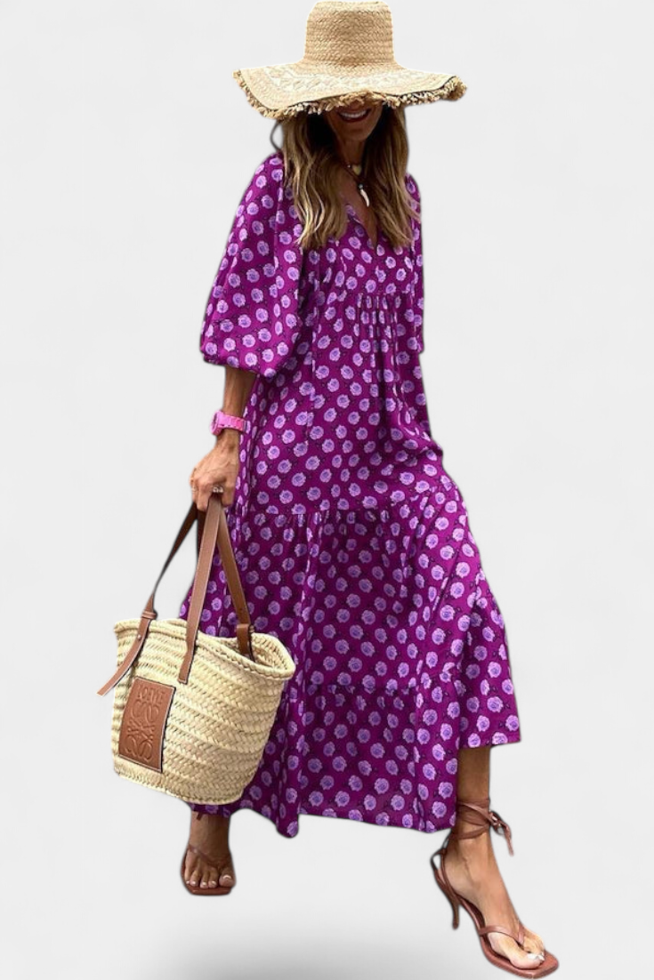 Aroa Abito Boho con Stampa Artistico e Silhouette fluida
