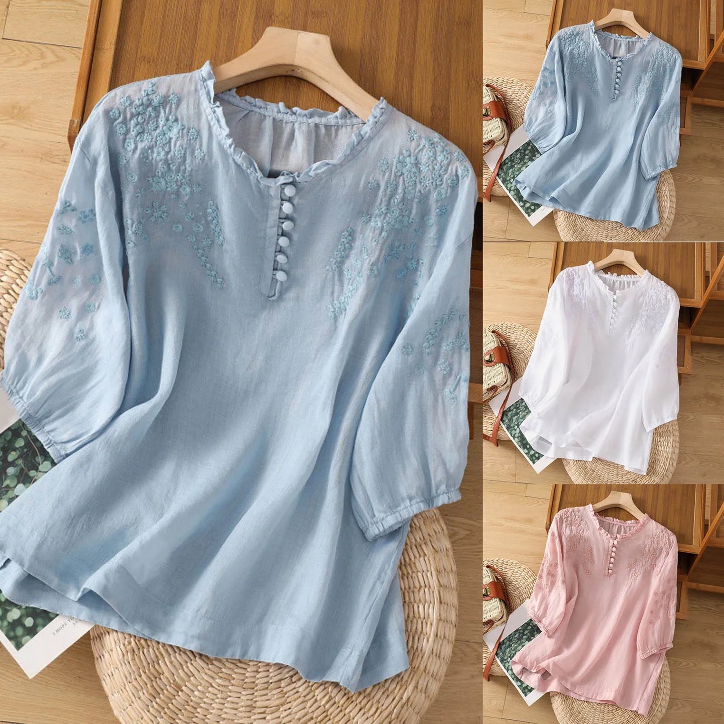 Evelyn – Blusa con bottoni Ricamata