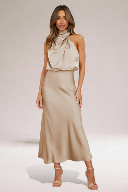 Élodie - Abito di satin glamuroso con collo halter.