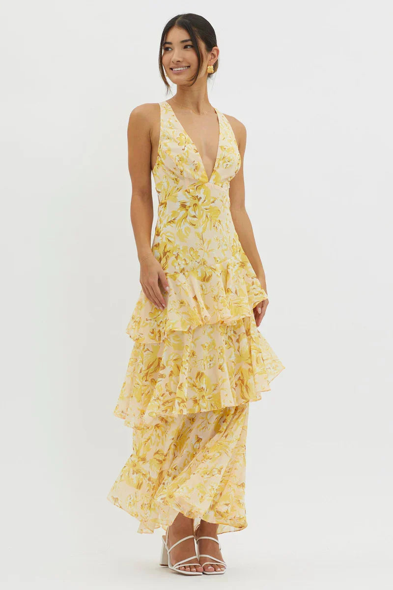 Lisa | Abito midi Floreale Coral – Eleganza Fluida e Romantica