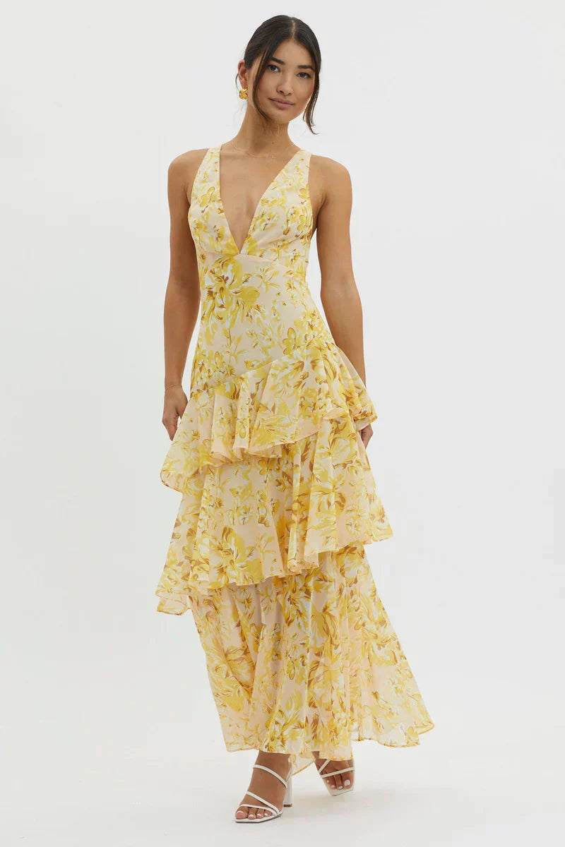 Lisa | Abito midi Floreale Coral – Eleganza Fluida e Romantica