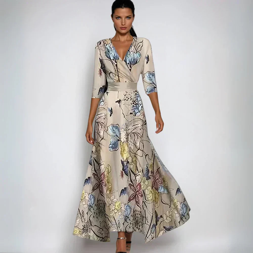 Elisa - Abito Maxi Envoltura Elegante con Fiori