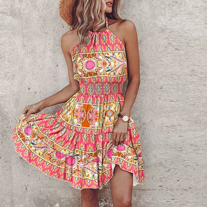KORA – ABITO MIDI BOHEMIO COLORIDO CON SCOLLO A V