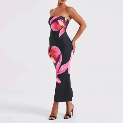 Cardo - Abito Bodycon Off-Shoulder con Stampato di Fiori Vintage