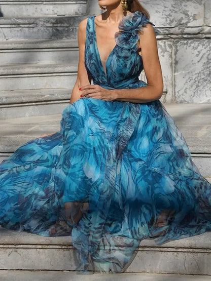 Léna™ | ABITO MAXI BLU PAVO REAL