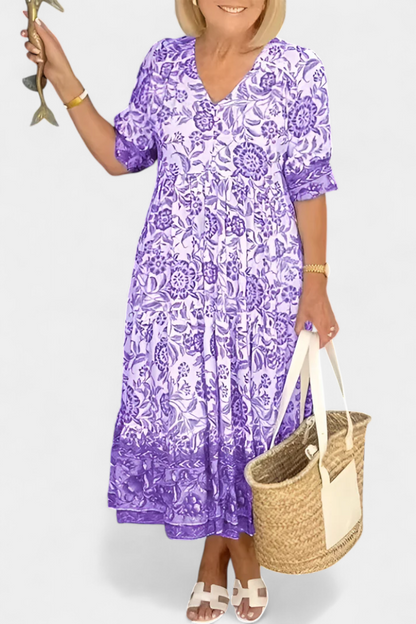 Elcira Abito floreale con Dettaglio Boho e scollo a V
