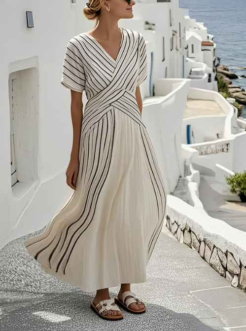 Abito in lino con vita cruzada elegante
