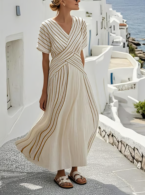 Abito di lino elegante con vita cruzada