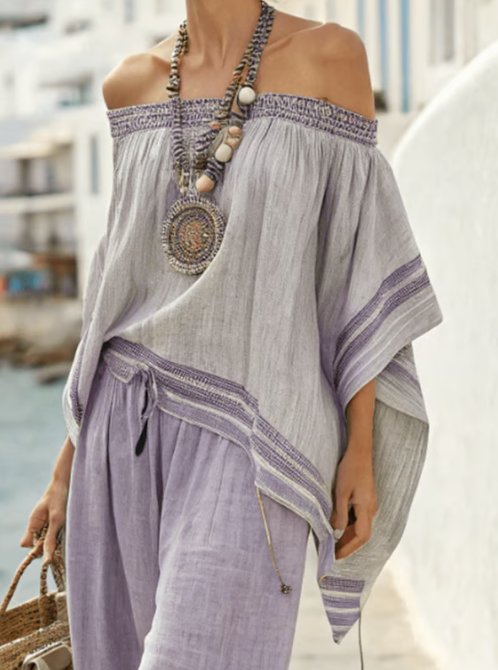 Set di Lino di Due pezzi con Design Off-the-Shoulder