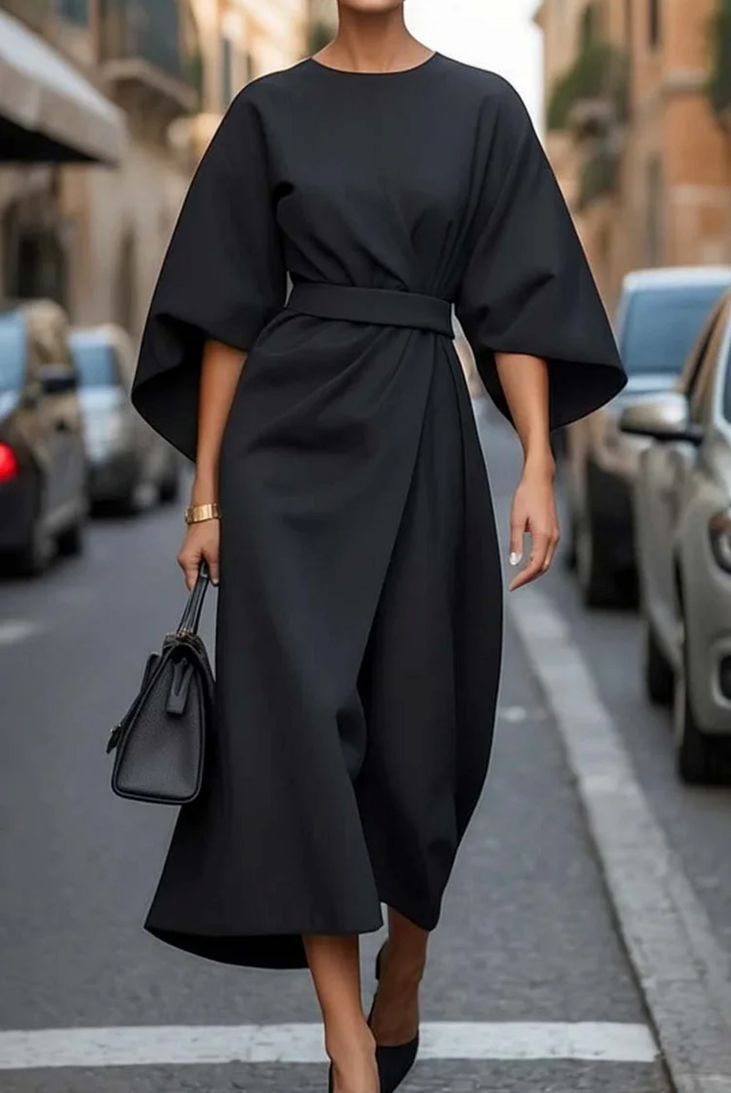 Sonia - Abito elegante con Maniche di Linterna e Cintura