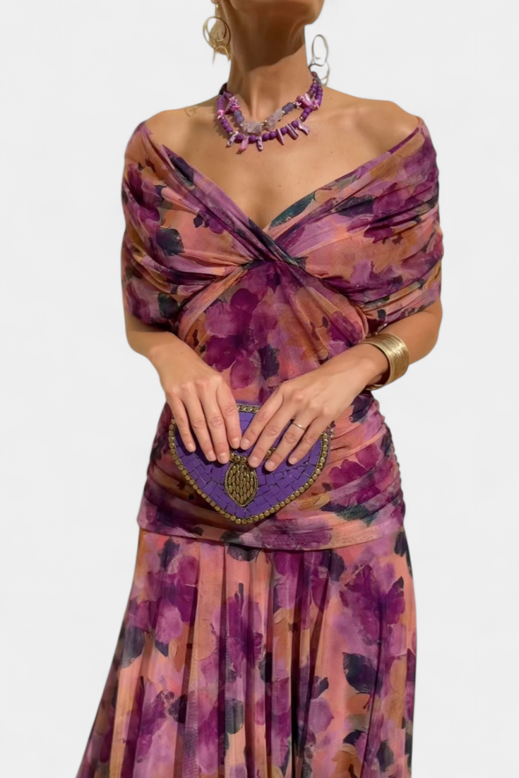 Abigail | Abito lungo Floreale con Scollo a V