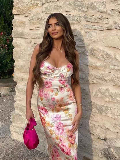 Lucy | Abito Maxi di Raso Floreale