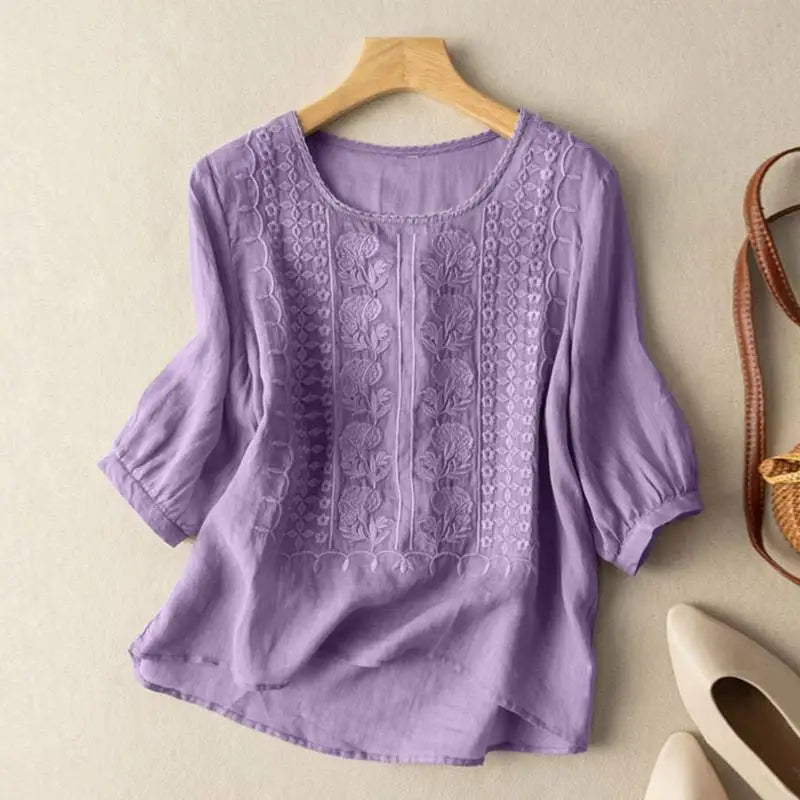 Aurora – Blusa Rilassata Ricamata (Cotone e lino)
