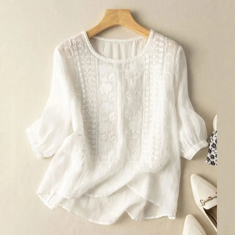 Aurora – Blusa Rilassata Ricamata (Cotone e lino)