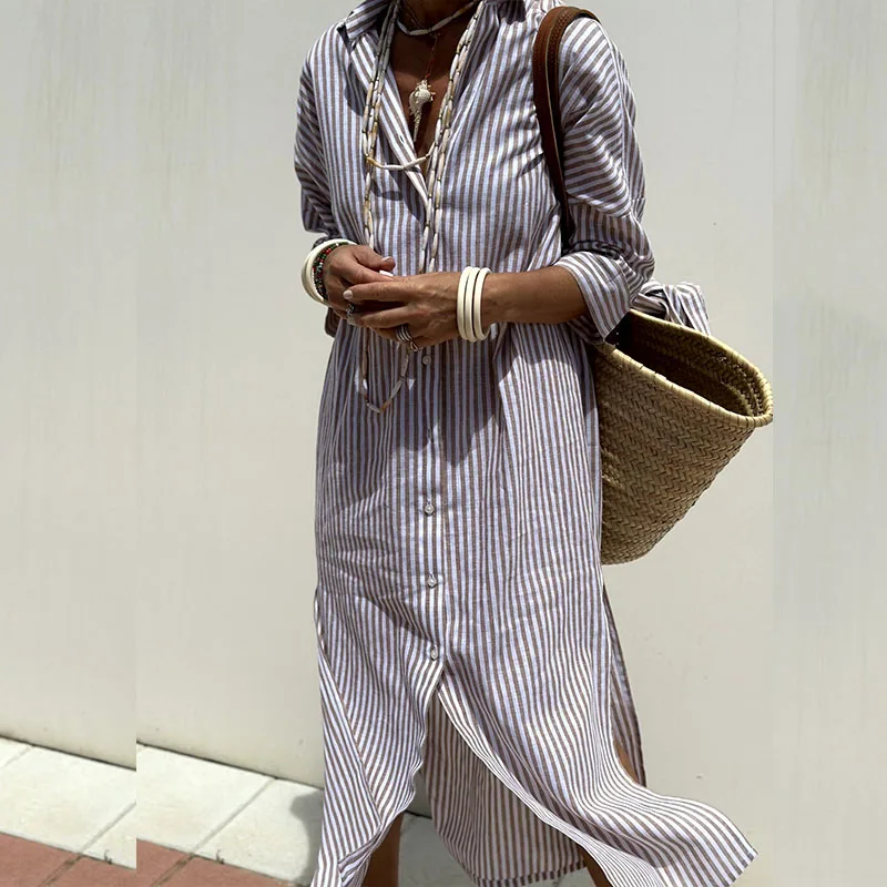 Hazel - Elegante Abito midi a righe di Comfort