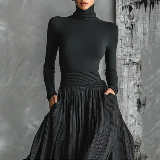 ALINA – ELEGANTE ABITO MAXI CON COLLO ALTO E FLUIDO