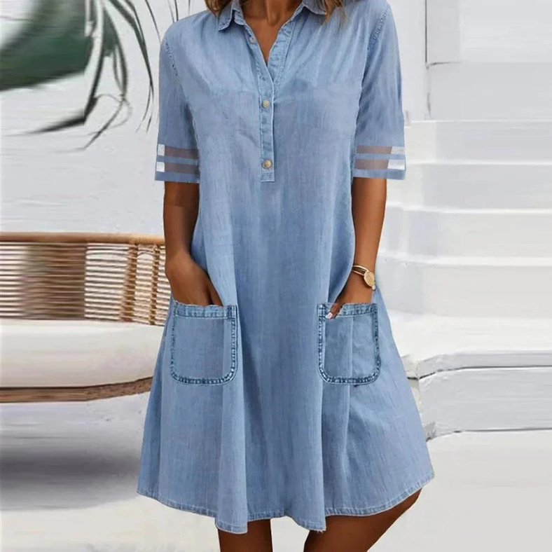 Jill | Mini Abito di Denim con tasche Laterales