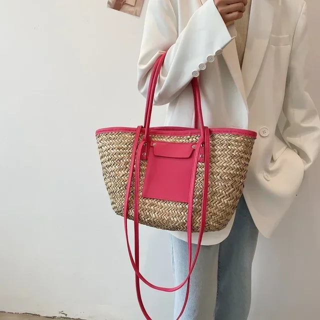 Torborg | Borsa Elegante di paglia con acentos di pelle