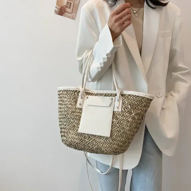Torborg | Borsa Elegante di paglia con acentos di pelle