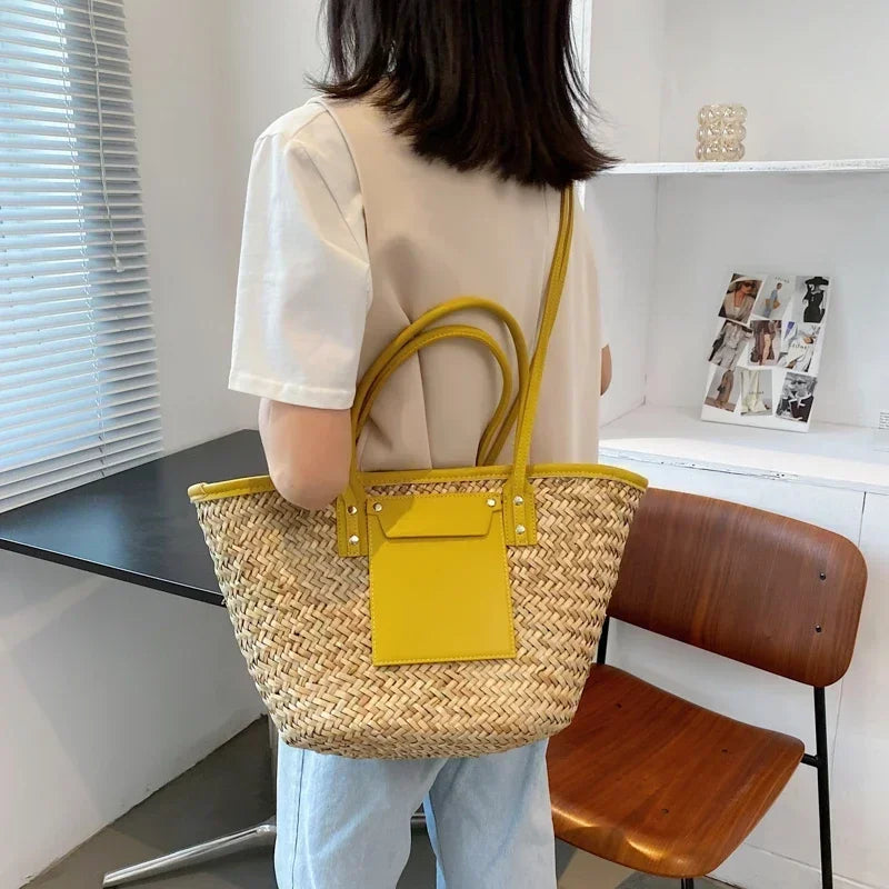 Torborg | Borsa Elegante di paglia con acentos di pelle